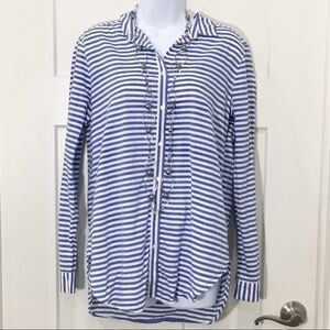 ANN Taylor Loft Blue White Striped button top shirt top size small